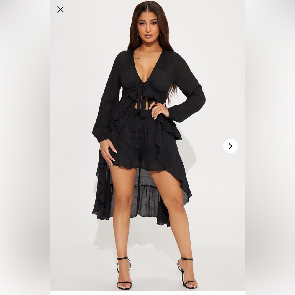 Fashion Nova Black Ruffle Hem Shorts Set
